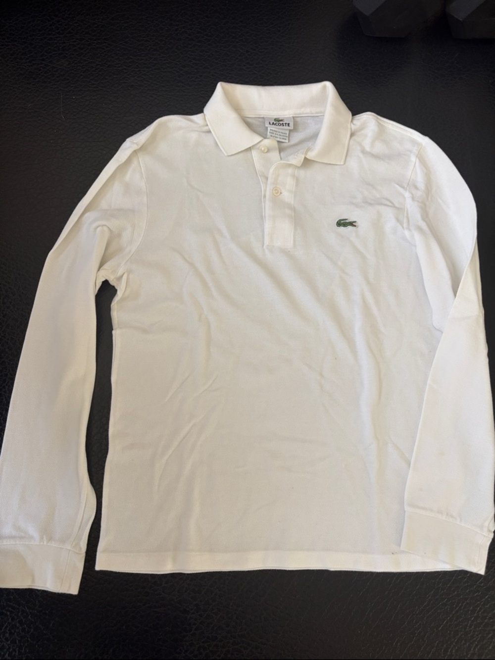 Lacoste White Long Sleeve Polo Shirt with Green Croc Logo